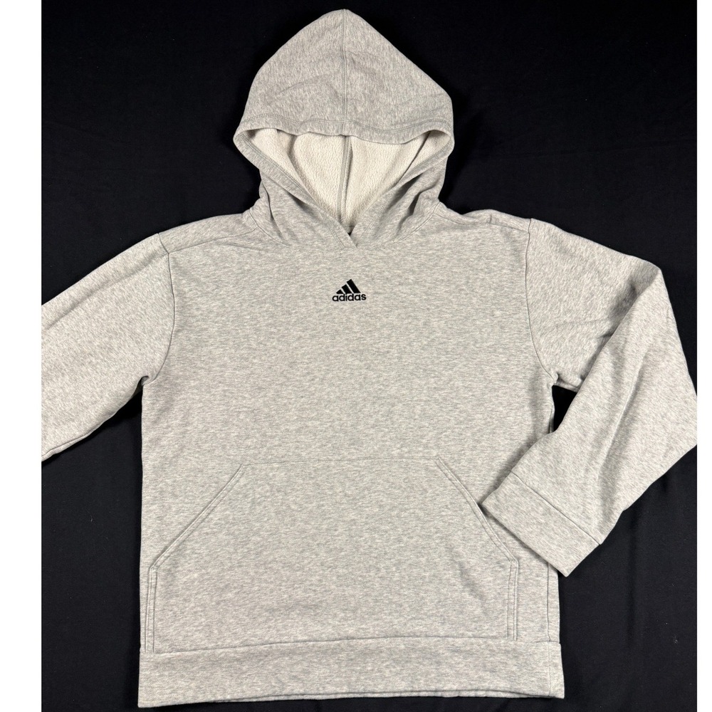Adidas Heather Gray Pullover Hoodie‎ Center Logo Fleece Sweatshirt Mens Medium
